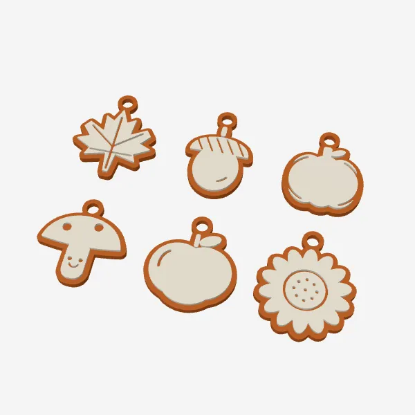 Autumn Keychain Charms – Leaf, Acorn & Mushroom
